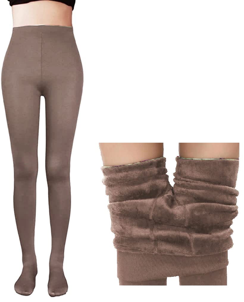 alexvyan Footed Length (24 to 36 Waist) Stretchable Women Warm Thick Fur Lined Fleece Winter Thermal Soft Legging Tights Stocking - Slim Fit (Brown)-picture-44