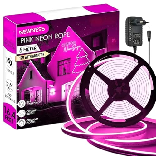 Image of NEWNESS 13.2 Feet Pink Neon LED Strip Light | IP65 Waterproof Indoor Outdoor Flexible Silicone Rope Light with 12V Adapter for Home Decor
