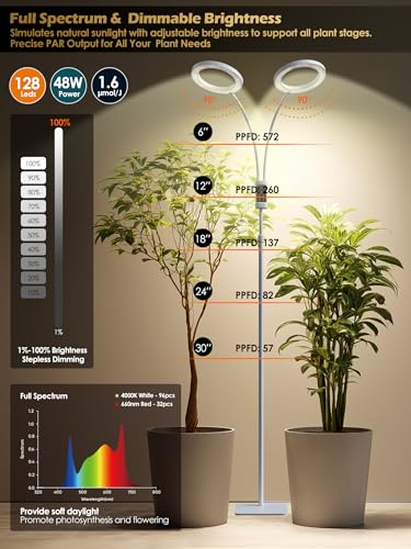 Image of Smart Grow Lights for Indoor Plants, Plant Light with Auto-Timer, Full Spectrum LED Grow Light, Adjustable Height & Stepless Dimming,Plant Assistant Suitable for Most Plants (White, Dual Heads)
