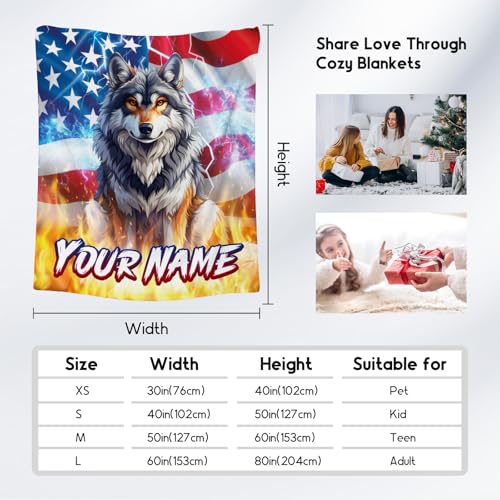 Personalized Boys Blanket - Wolf Blankets for Men - Custom Gifts with Name - Soft Flannel Throw for Couch, Bed - 4 Sizes