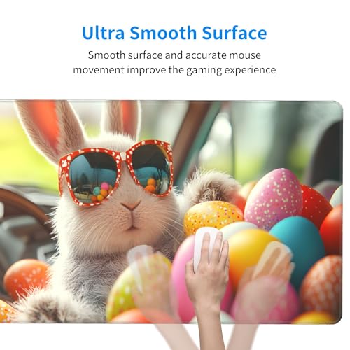 Image of Easter Egg Bunny Extended Gaming Mouse Pad, with Stitched Edges Large Mouse Pad Desk Protector, Rubber Base Mousepad Keyboard Mouses Mat for Work Game Office Home- 32 inch X 12 inch Inch