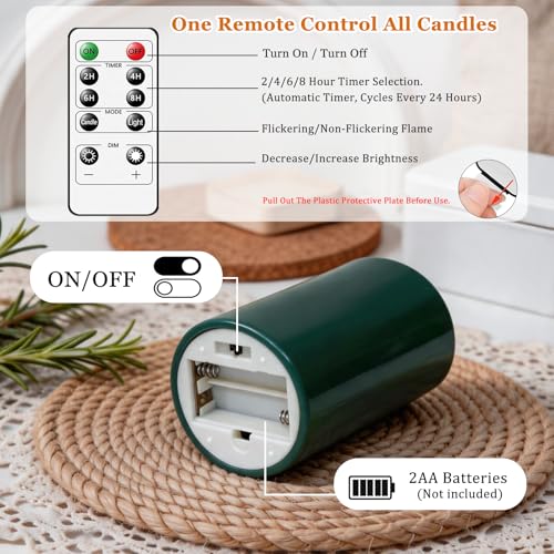 Velas LED con guirnalda de luces cera real pack de 3 con mando verde 2