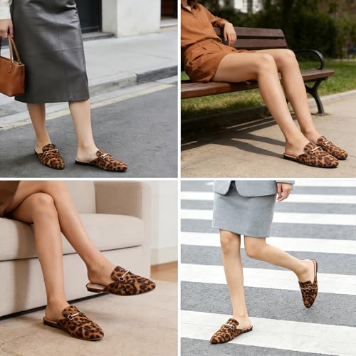 Image of MUSSHOE Gold Buckle Mules for Women - Comfortable Memory Foam Loafers, Classy Slip On Flats for Office Business Casual, Dressy Pointed Toe Shoes