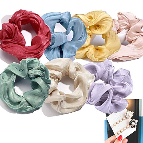 24HOCL 11 Pcs Hair Clip Scrunchies Set 2 Pcs Flower Hair Clips Hair Barrette, 7 Pcs Hair Scrunchies Colorful Hair Bands Scrunchy for Women Girls Thanksgiving Christmas, Style B