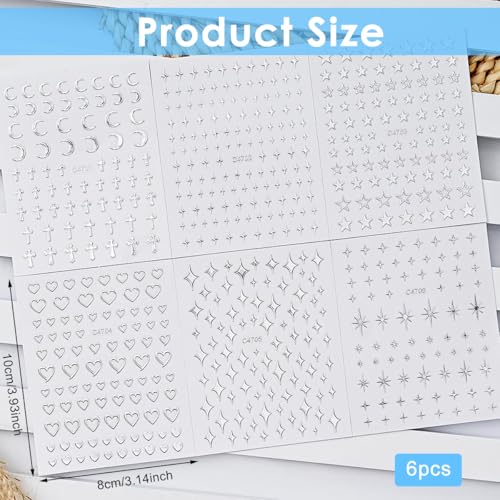 Image of MAYCREATE 6 Sheets Metallic Mirror Silver Nail Stickers for Women