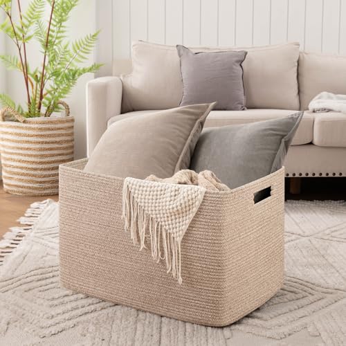 OIAHOMY 118L XXXLarge Cotton Rope Storage Basket, Oversized Blanket Basket, Used for Organizing Dirty Clothes in Living Room, Bedroom, Nursery, Dog Toy Storage Bins, 25" x 17" x 16",Brown variegated - Image 3