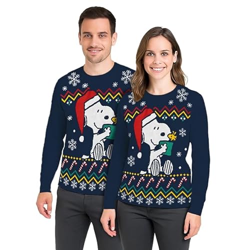 United Labels The Peanuts Snoopy Weihnachtspullover Unisex, Blau, M, Winter Strickpullover, Ugly Christmas Sweater für Damen und Herren