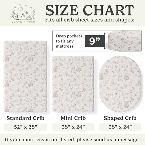 Image of Crib Sheets Neutral - Fitted Baby Crib Sheets Bed for Girl Boy - 2 Pack Standard & Toddler Mattress - Buttery Soft Organic Cotton Blend (Magic Forest)