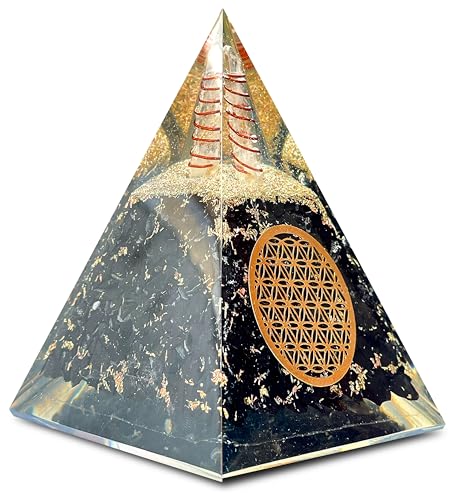 Orgone Black Tourmaline Pyramid Healing Crystal for Protection Motivation EMF Shielding & Meditation Orgonite Pyramid for Chakra Balancing Reiki Spiritual Energy & Positive Vibrations