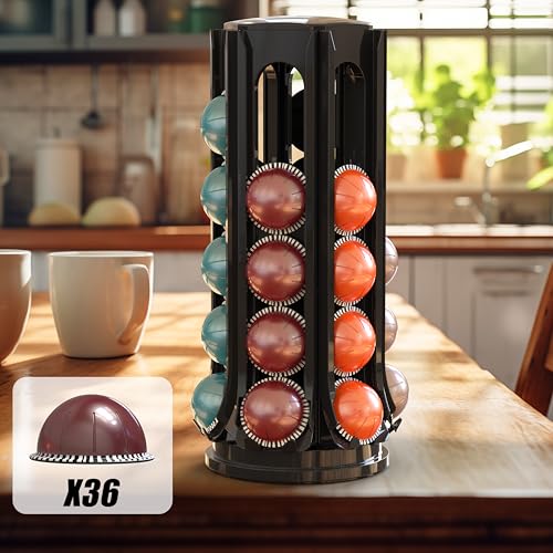 Image of Deco Brothers VertuoLine Pod Holder, 360 Turntable Rotating Pod Carousel | Holds up to 36 Nespresso Vertuo Capsules, Easy Access Design, Black