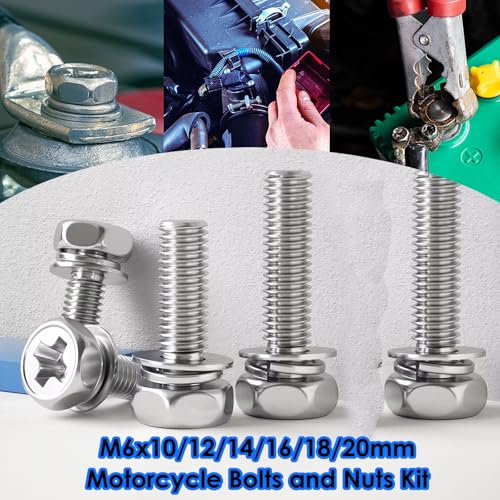 smseace 72pack 304 stainless steel battery bolts and nuts 5-sizes m6x101214161820mm atv battery bolt motorcycle battery terminal screws with square nuts for atv battery bolts and nuts square