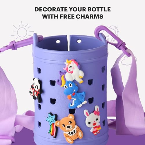 Image of Cello Joytron Kids Flask | Stainless Steel Keeps Drinks Cool or hot for an Extra Long time | Double Walled Vacuum Insulated Technology | Leak Proof lid | 550ml, Purple