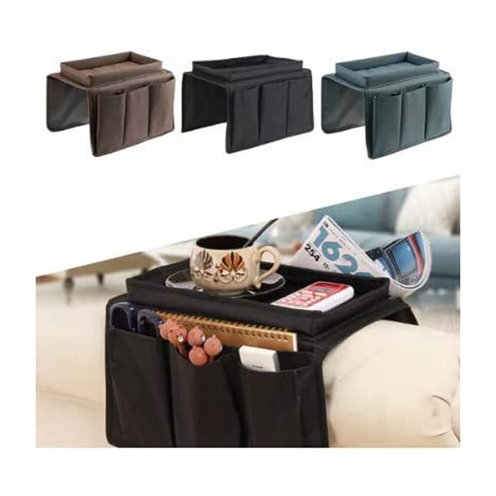Sofa Chair Couch Armrest Organizer Remote Control Holder Caddy Handset Holder Armchair Storage Bag with Cup Holder for Tablet, Phone, Pad, Book, Magazines, 7 Pockets