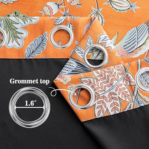 Image of MYSKY HOME Orange Floral Blackout Curtains & Drapes 95 inch Curtains 2 Panels Set for Living Room Bedroom Boho Farmhouse Elegant Curtains Heat Block Sound Reduce Drapes with Patterned Bird Design