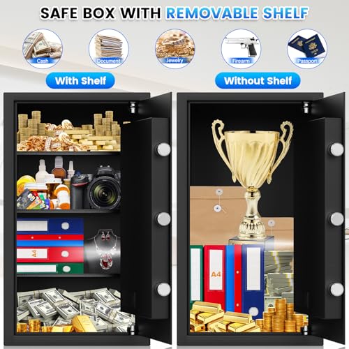 5.0 Cuft Fireproof Safe for Home Documents, Large Home Safe Box Fireproof Waterproof with LCD Keypad Keys, Anti-Theft Alert, Hidden Code Mode, Personal Combination Fire Safes For Money Jewelry Office