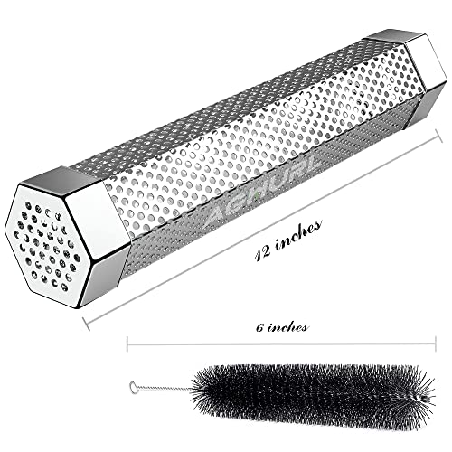 Aghurl Pellet Smoker Tube, Premium 12 Inches Stainless Steel Smoke Tube With Cleaning Brush For All Grill Or Smoker, Hot Or Cold Smoking #TOP1