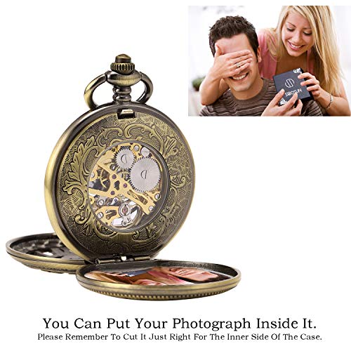 Pocket Watch Skeleton Mechanical Double Case Hand-Wind SIBOSUN Roman Numerals Antique Chain Mens - Image 5