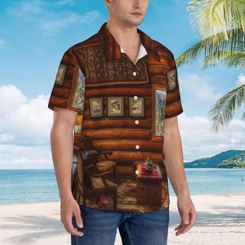 Log Cabin Inside Pattern Men's Casual Button-Down Shirts Hawaiian Shirt Short Sleeve-3