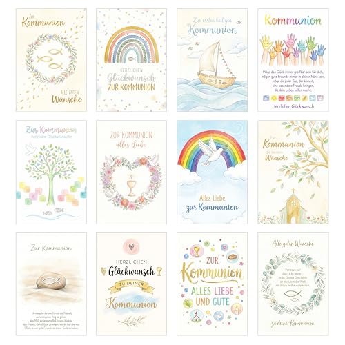 Edition Seidel Set 12 Glückwunschkarten zur Kommunion mit Umschlag. Grusskarten Kommunionskarten Doppelkarten Klappkarten Kartenset Karte Spruch Kinder Jugendliche (SW026)