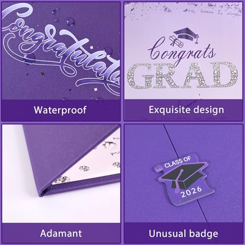 Image of Crenics Purple Graduation Decorations Class of 2026, Creative Graduation Guest Sign in Book Alternative, Congrats Grad Signature Book 18 inch x 12 inch, Awesome Graduation Gift or Keepsake