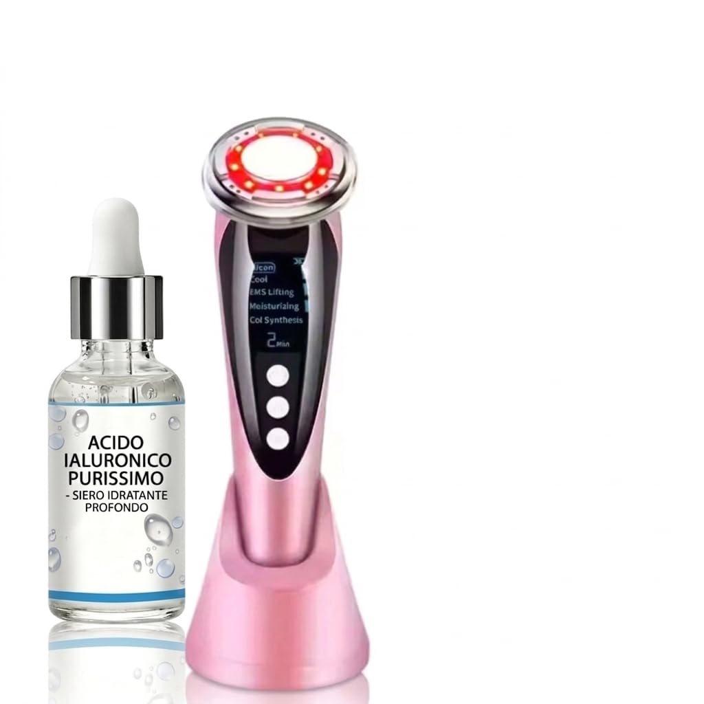 Kit Viso Anti-Aging Professionale 7-in-1 M8807 RF EMS LED Siero Acido Ialuronico 30ml Lifting Ringiovanimento Idratazione