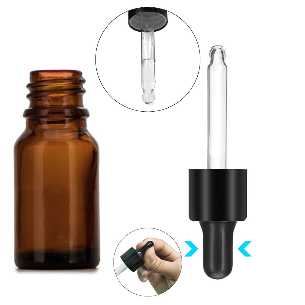 4 Bottiglie Contagocce In Vetro Opaco 10 Ml Con Pipette – Per Oli Essenziali, Aromaterapia, Laboratorio + 1 Imbuto