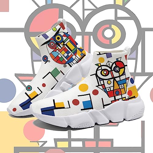 Hetios Men's Sock Shoes Mondrian Style Knit Slip On Sneakers Athletic Casual Graffiti Painted Shoes2