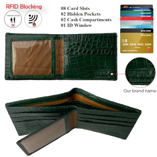 Image of HATA Men Leather Bifold Wallet RFID Blocking Front Pocket Exotic Billfold Handmade Gift For Birthday Wedding Anniversary Father's Day