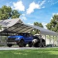 Sgentle 20x20 FT Heavy Duty Metal Carport for 2 Cars, All-Weather Galvanized Steel Car Shelter, Outdoor Carport Garage Metal, Wind & Snow Rated Shelter for Pickup, Trucks, Boats, Tractors and RV