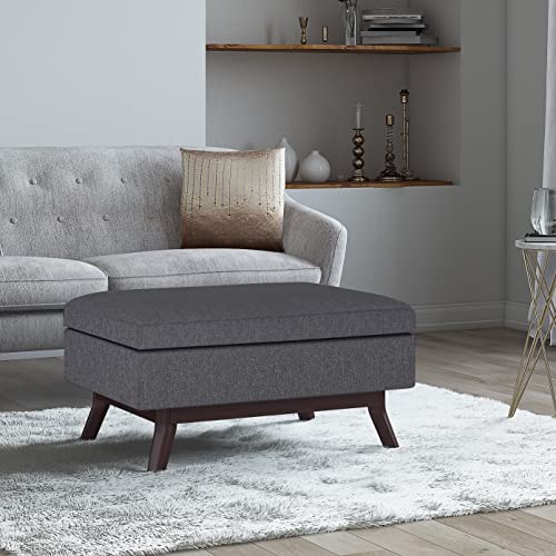 Simplihome Owen 34 Inch Wide Mid Century Modern Rectangle Coffee Table Storage Ottoman In Slate Grey Linen Look Fabric #TOP1