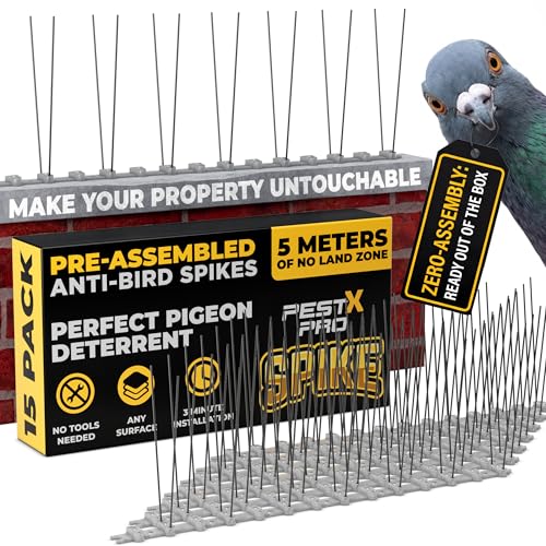 Pest-X Pro Bird Fence Spikes - Metal Anti Pigeon and Bird Spikes for Roof Fence Tops Gutter Durable Deterrent Spike Strip - Seagull Squirrel & Pigeon Prevention Barrier (5M Coverage)