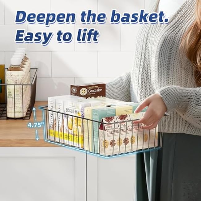 Simple Trending 8 Pack Large Wire Baskets for Organization, Metal Pantry Storage Baskets for Cabinet, Kitchen, Garage, Bathroom, Black