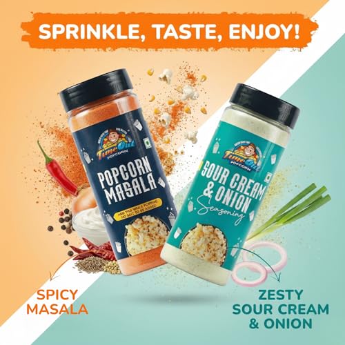 Image of Time Out Popcorn Sour Cream n Onion & Popcorn Masala Powder, Multi Use Seasoning For Pop corn,Snacks,Pack of 2, 100g