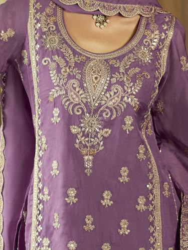 Image of INDO ERA Women's Organza Embroidered Sequinned Kurta & Pant with Dupatta Set | Women Kurta Sets With Dupatta Cotton