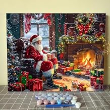 Aihonmin Christmas Paint by Numbers Kits for Adult Santa Claus Paint by Numbers Christmas Tree Gift Digital Oil Painting Kits on Canvas with Brushes and Acrylic Pigment Without Framed 16W x 20H