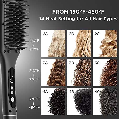 Hair Straightener Brush, Askera Negative Ion Ceramic Straightening Brush With 14 Temp Settings, Anti-Scald Feature & Temperature Lock & Auto-Off Function, Hot Comb With Discolorable Back (Black Rose) #TOP5