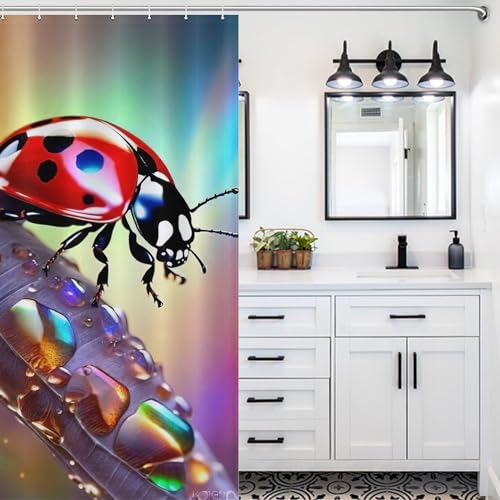 Rideau de douche coccinelle en polyester durable de taille 122 x 183 cm - 5