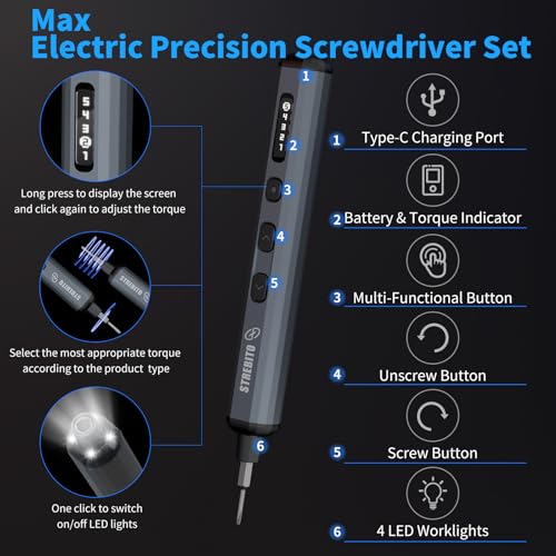 Image of STREBITO Mini Electric Screwdriver, 70 in 1 Small Electric Screwdriver Set