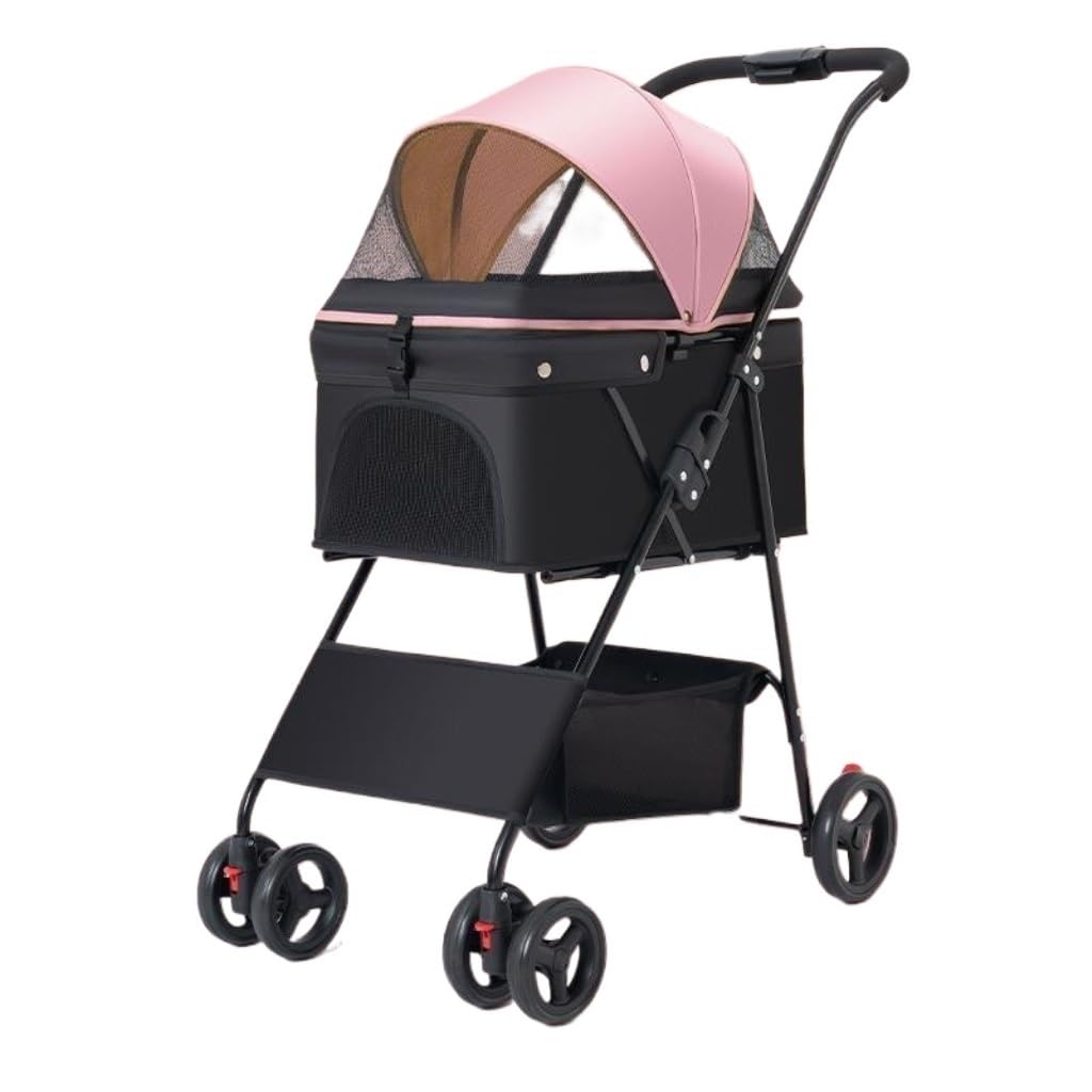Pet Strollers Pet Stroller Stroller for Dogs and Cats to Go Out Small Pet Stroller Lightweight Outdoor Travel Foldable Pet Stroller Medium(Pink,A)