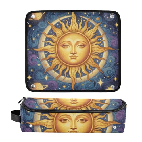 Bolsa de viaje para herramientas de cabello con almohadilla resistente al calor, gran capacidad para planchas, rizadores, secadores, organizador de accesorios místicos de sol y luna miniatura 3