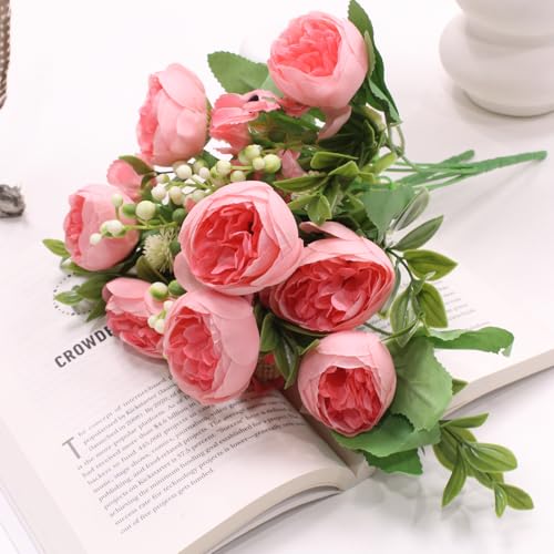 Image of TIED RIBBONS Set of 2 Artificial Rose Peony Flower Bunch Sticks for Decoration (Light Pink) Decorative Items for Home Table Decor Vase Craft Living Room Office Restaurant (Without Vase) - Polyester
