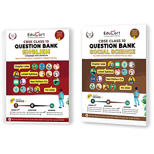 Image of Educart Term 1 & 2 ENGLISH Class 10 CBSE Question Bank 2022 (Based on New MCQs Type + Educart SOCIAL SCIENCE Class 10 CBSE Question Bank 2022 With REDUCED Syllabus Chart Updated (Set of 2 books)