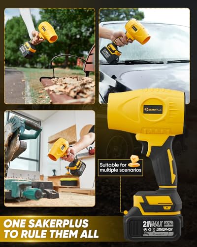 Image of SakerPlus Cordless Leaf Blower, 180000 RPM Portable Dust Cleaner Cordless 4.0Ah Battery with Adjustable Speed for Patio Driveways Workshop Lawn Cleaning (2 Battery with Storage Case)