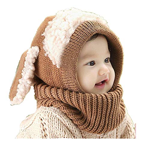 Angel ZYJ Unisex Baby Mütze, Strickmütze Warm Wintermütze, Earflap Hut Kappe Schnee Hut, Schlupfmütze Schalmütze Hündchen (Braun) Cover