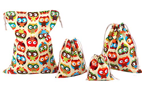 abaría - 4 Unidades Bolsa de algodón Grande - Bolsa Inserto Organizador para Ropa Juguete pañales - Bolsos Inserto bebé - Grande 33 x 41 cm, Mediano 25x 30 cm, pequeña 19 x 23 cm, Mini 14 X 16 cm
