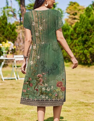 Image of Zeagoo Womens Summer Dresses Casual Aline Midi Dress Short Sleeve Floral Tshirt Dress Flowy Beach Sundresses with Pockets