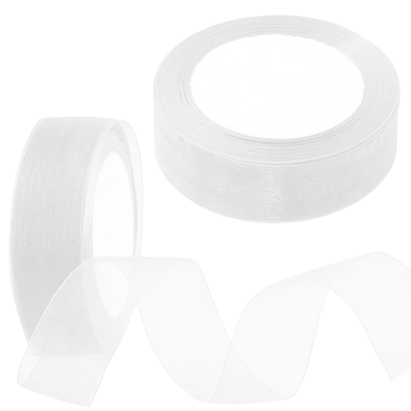 Mardatt 2 Rolls 1 Inch x 25 Yards Shimmer Sheer Ribbon Gift Wrapping Ribbon Sheet, 10 Colors Transparent Chiffon Ribbons for Floral Bouquet Wedding Decorating (White)