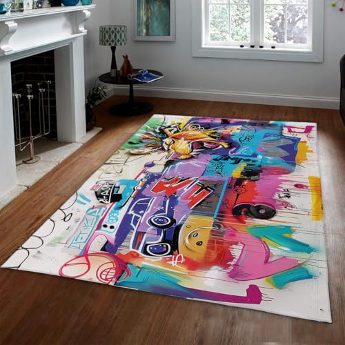 Tapis graffiti 100x150cm art abstrait moderne imprimé coloré