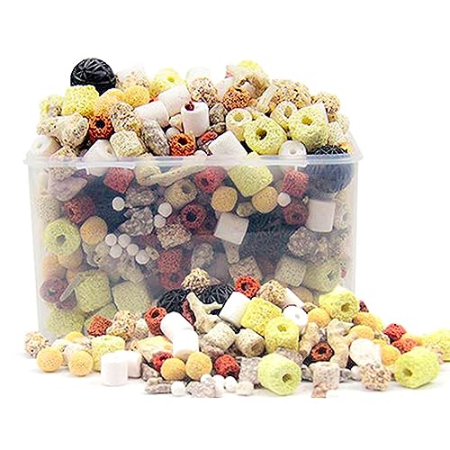 WGFIPQWDB 12 in 1 Multi-Aquarium Filter Media Combo Kit 1.1lbs,Bathtub Pond Filtration Materials, Biological Filter Media, Bio Balls Ceramic Rings Set, Rapid Bacteria Cultivation for Clean Water