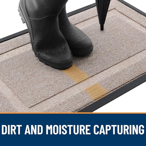 Image of OLANLY Front Door Mat Indoor Outdoor Entrance, Waterproof All-Season, All-Weather Doormat, Sturdy Natural Rubber, Low Profile, Easy Clean Patio Porch Entryway Mat, 33x21, Camel